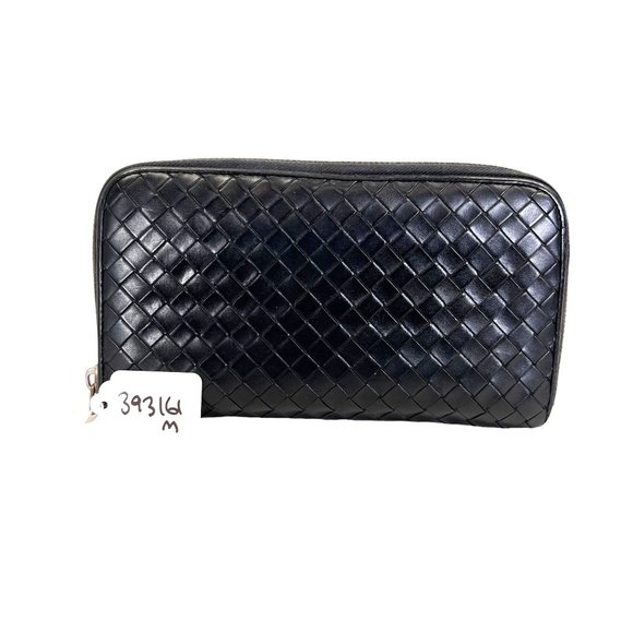 Authentic Bottega Veneta Wallet Long Round Fastener Intrecciato Black Vintage - Picture 2 of 11